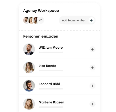 Mockup von einem Agency Workspace in dem Personen eingeladen werden