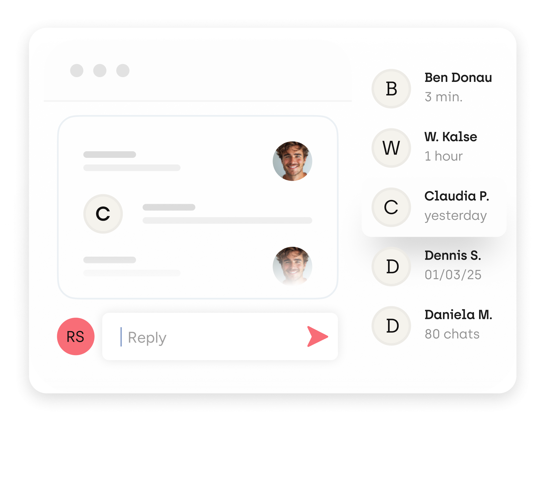 Comments from various users at different points in time. Below that is an input field with a placeholder text "Reply"