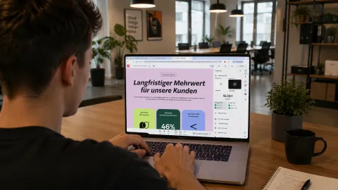 Blick über die Schulter auf ein Notebook in dem die Browser Extension von sitebrunch zu sehen ist. Auf der Extension ist gerade der Kontrastchecker offen.