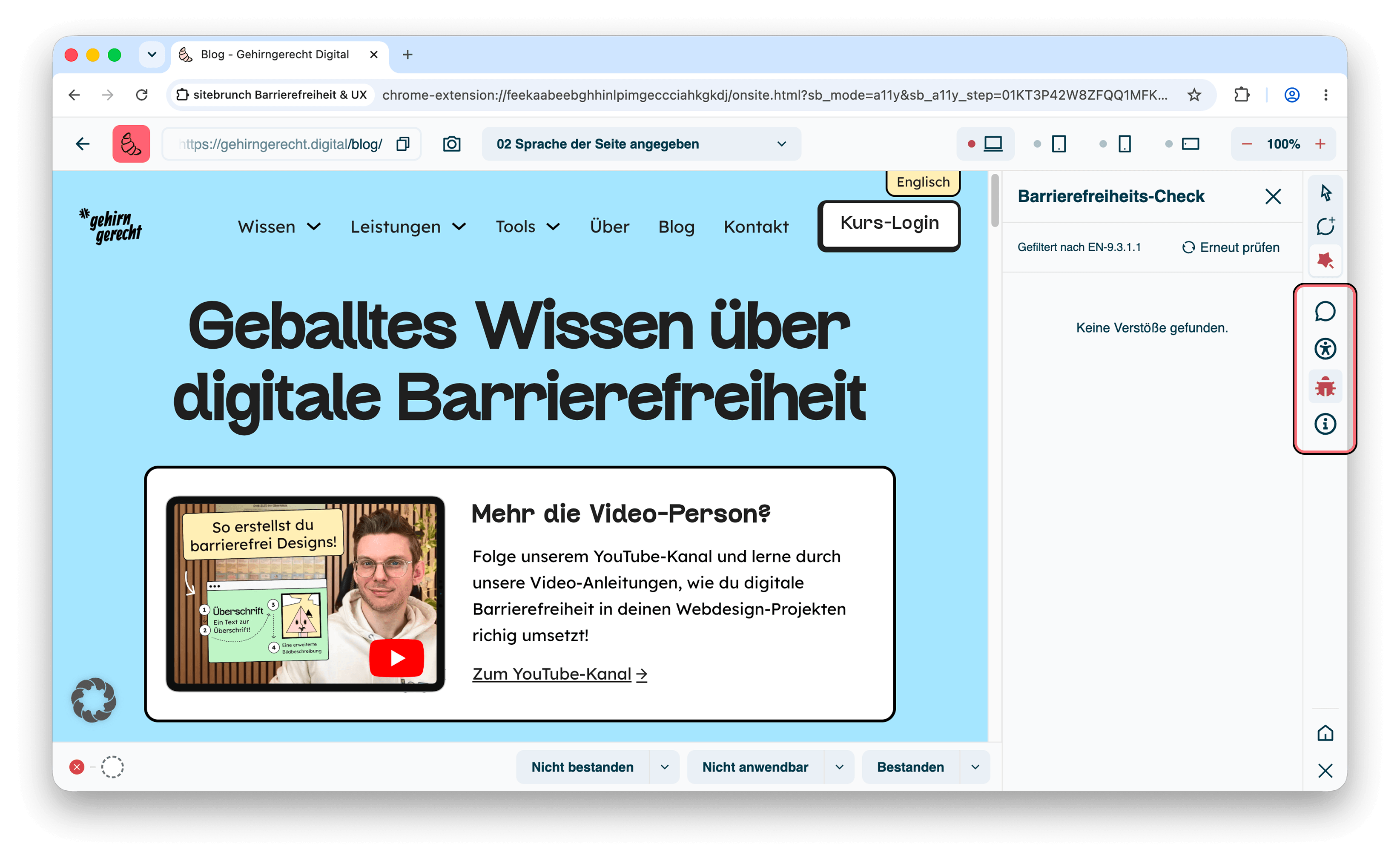 Screenshot automatisierter Tools im Test. Es wurden keine Fehler gefunden