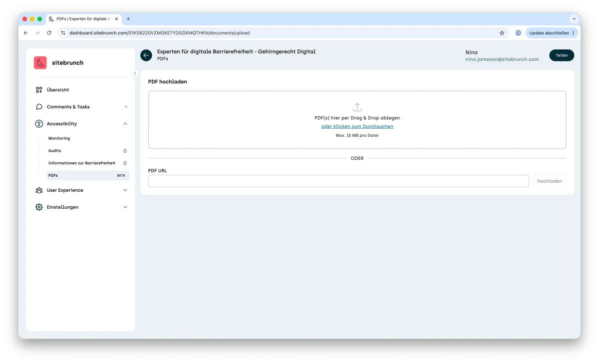 Screenshot of the upload page: drop PDFs into the upload area, or enter a PDF URL below it.