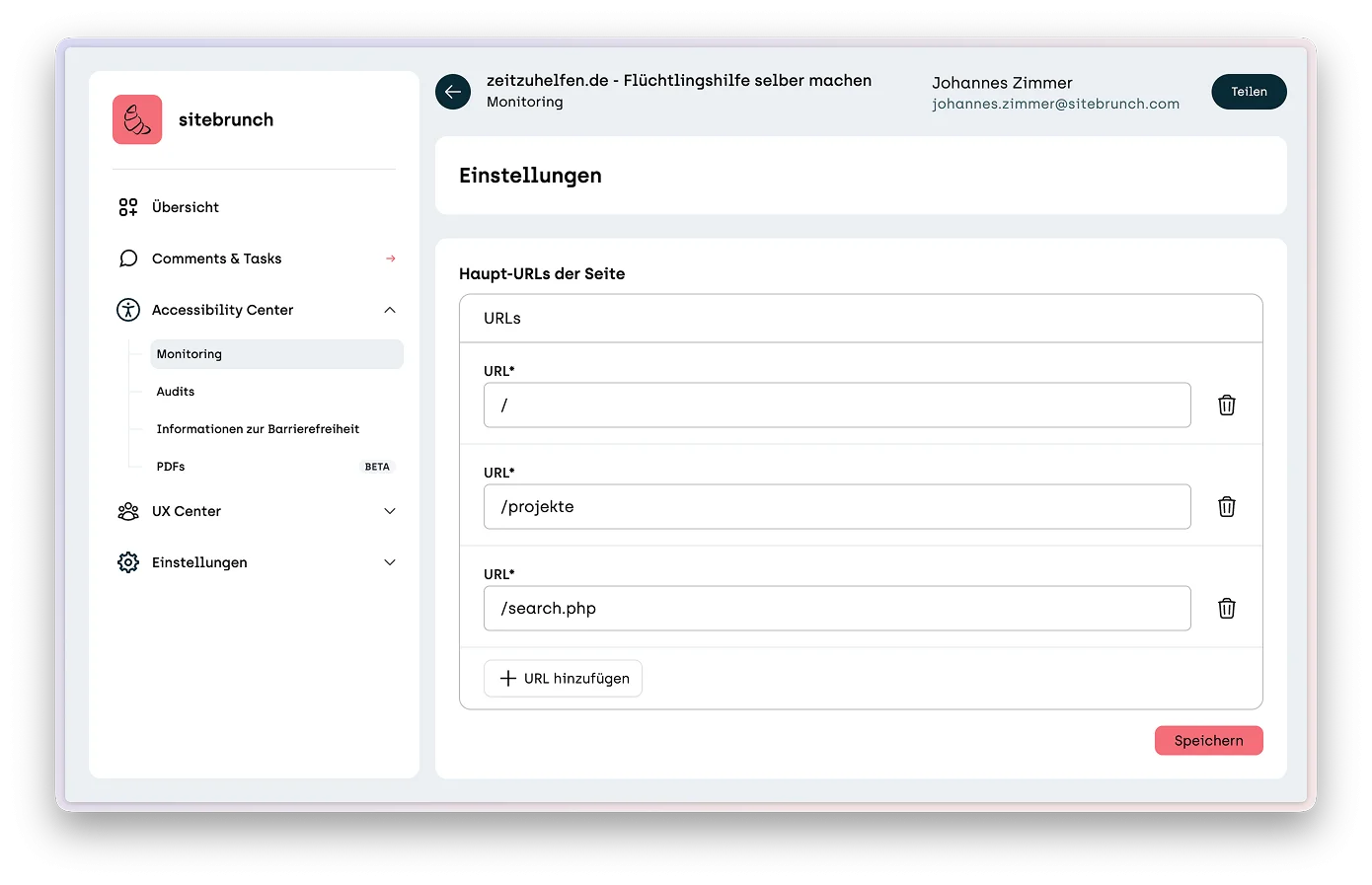 Screenshot der URL-Einstellungen für das Monitoring