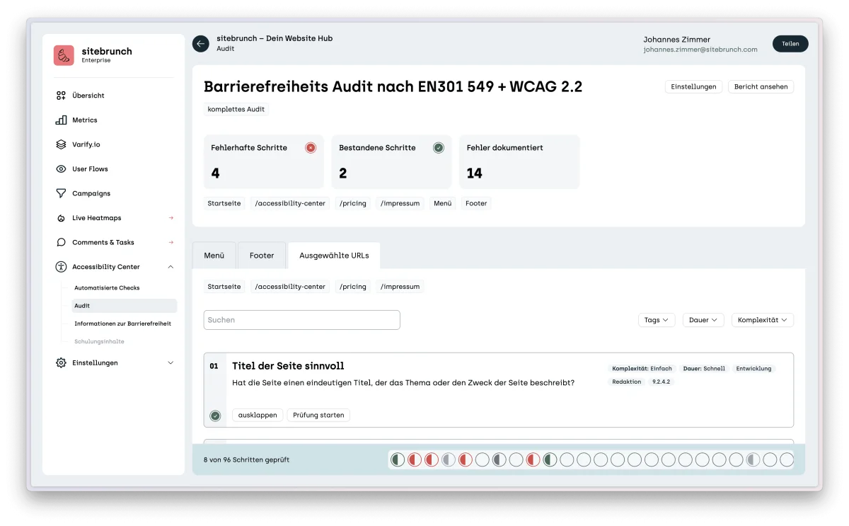 sitebrunch Browser Extension bei der Barrierefreiheitspruefung