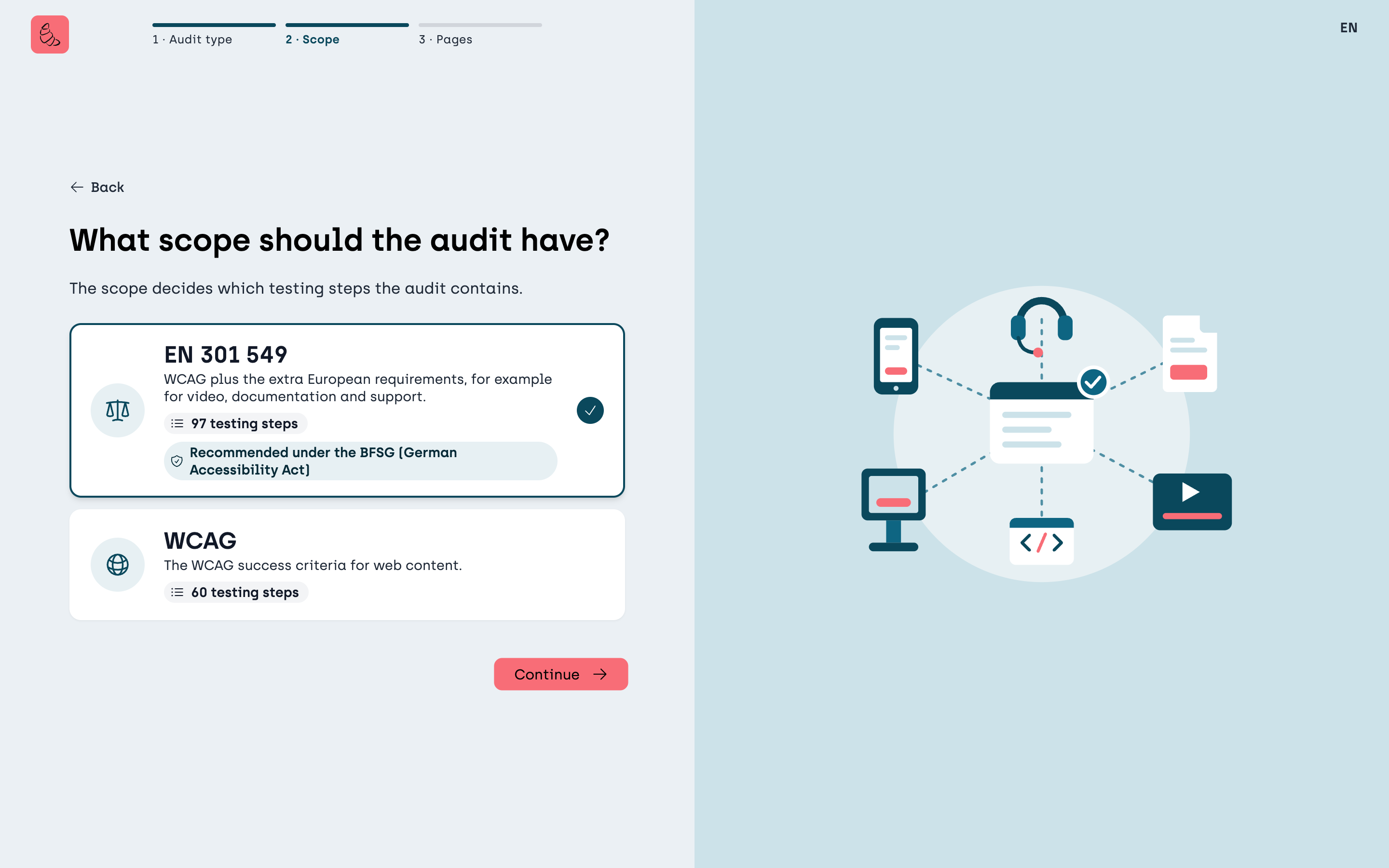 Audit wizard: choosing between EN 301 549 and WCAG