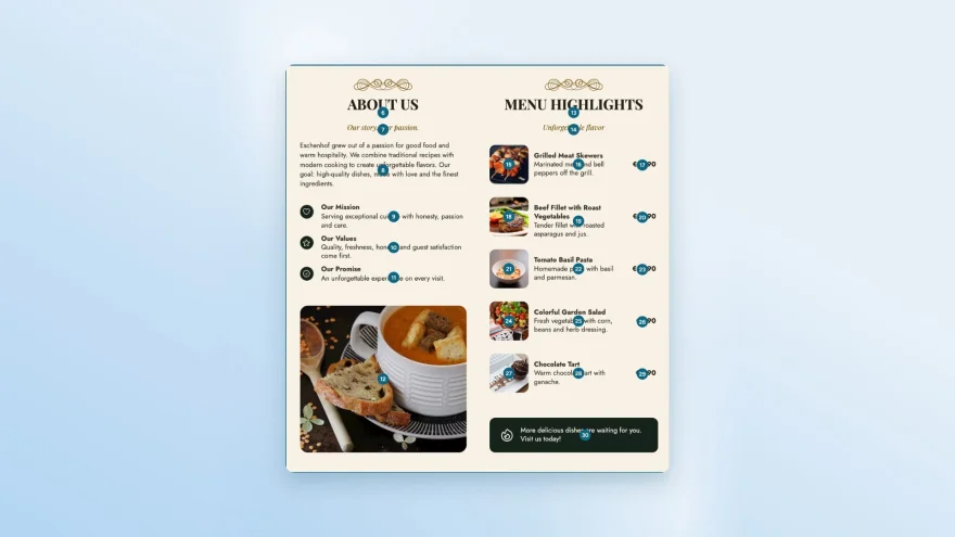 A menu in the sitebrunch PDF editor. Numbers on every element show the reading order in which a screen reader reads the content.