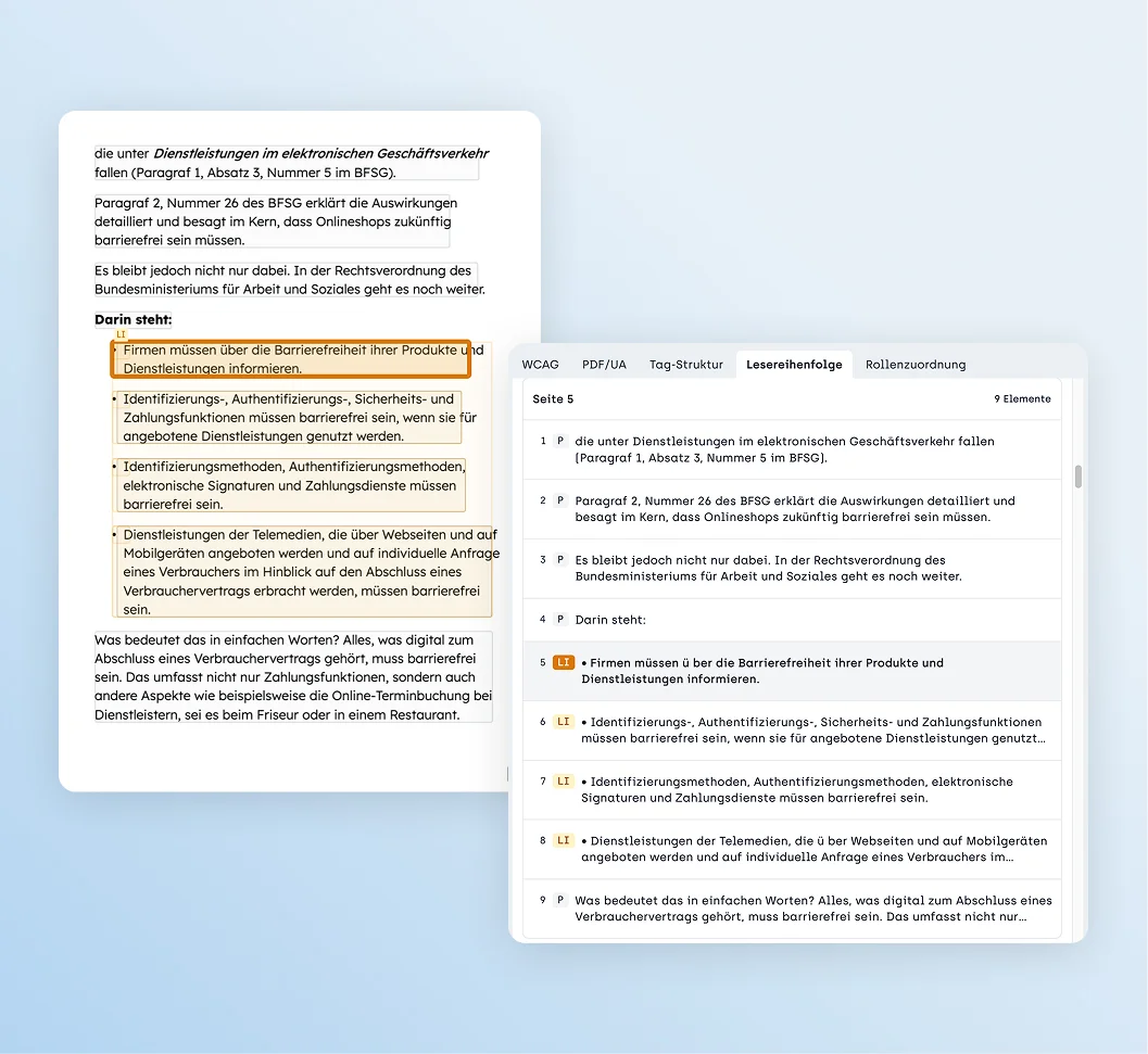 screenshot zeigt die Lesereihenfolge eines pdf-Dokuments