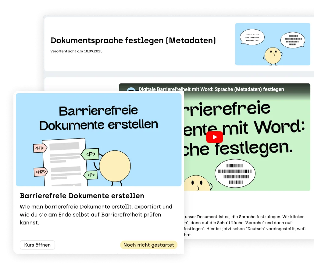 screenshot vom e-learning barrierefreie Dokumente erstellen und dem Kapitel Dokumentsprache festlegen
