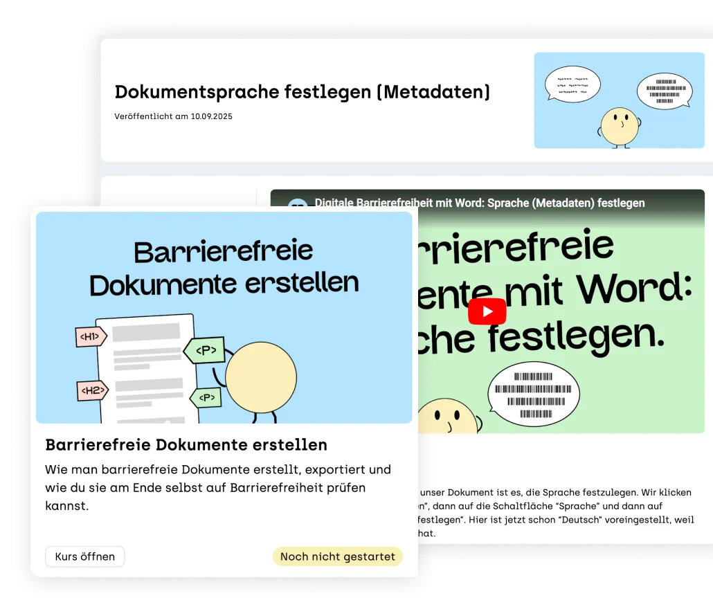 screenshot vom e-learning barrierefreie Dokumente erstellen und dem Kapitel Dokumentsprache festlegen