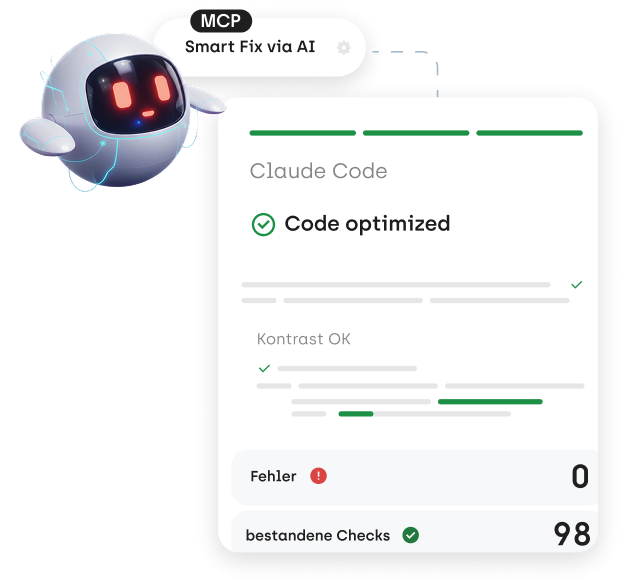 Mockup eines Dialogs indem angezeigt wird das Code mit einem MCP Smart Fix cia AI optimiert wurde. optimiert wurde.