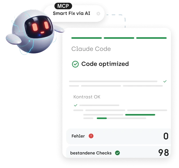 Mockup eines Dialogs indem angezeigt wird das Code mit einem MCP Smart Fix cia AI optimiert wurde. optimiert wurde.