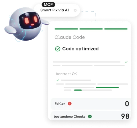 Mockup eines Dialogs indem angezeigt wird das Code mit einem MCP Smart Fix cia AI optimiert wurde. optimiert wurde.